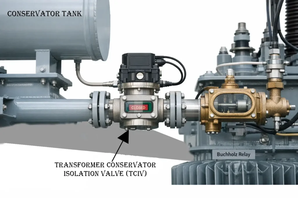 Transformer conservator isolation valve in NIFPS