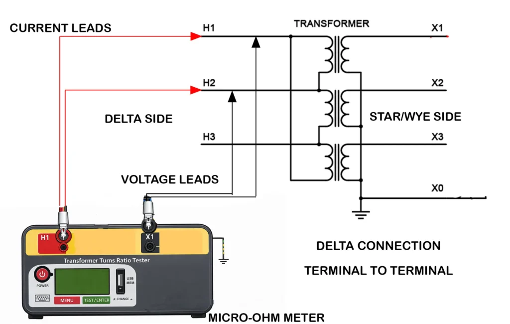 Winding resistance test delta winding connection closed delta connection of winding resistance test