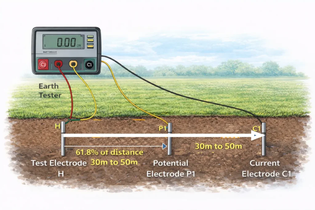 electrode positioning for fall of potential test