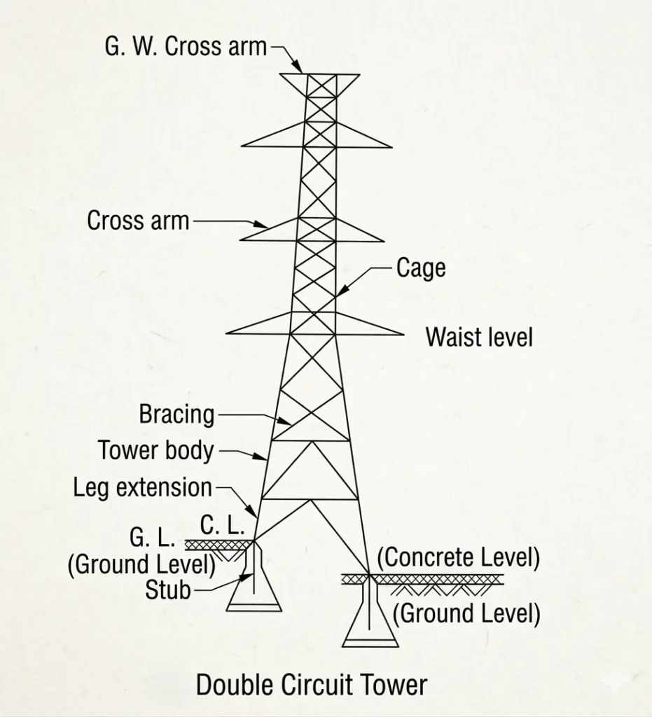 Double circuit Tower anatomy