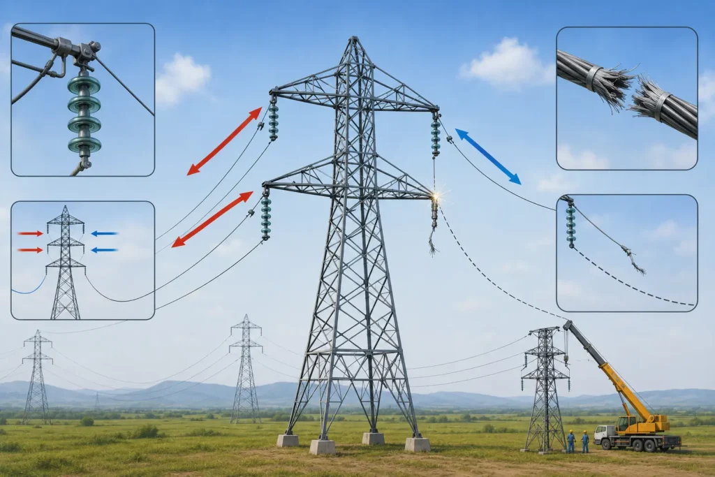 broken wire tower loading