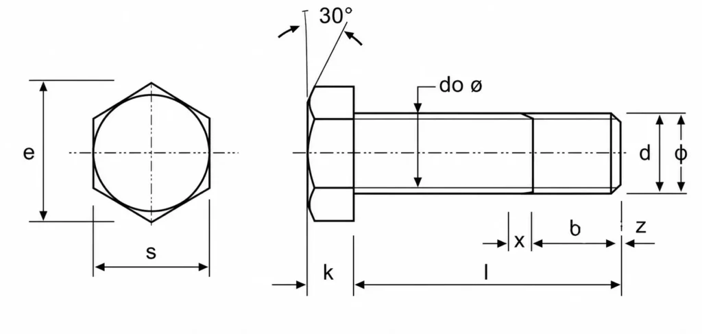 Hexagonal bolt diagram Hexagonal bolt diagram