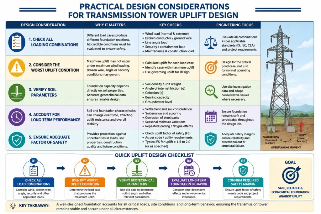 Practical design considerations for Uplift in transmission tower 
