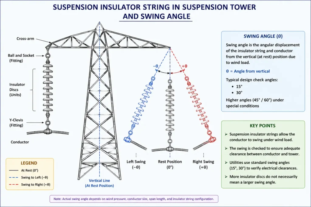 Swing angle of suspension insulator