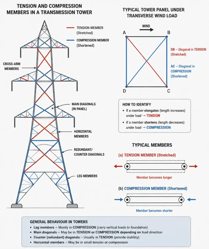 Tension and compression tower members