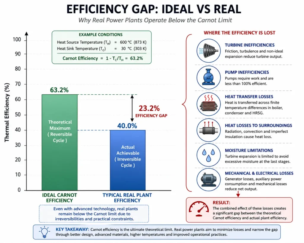 Real plant efficiecny and carnot efficiency gap